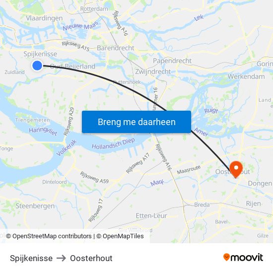 Spijkenisse to Oosterhout map