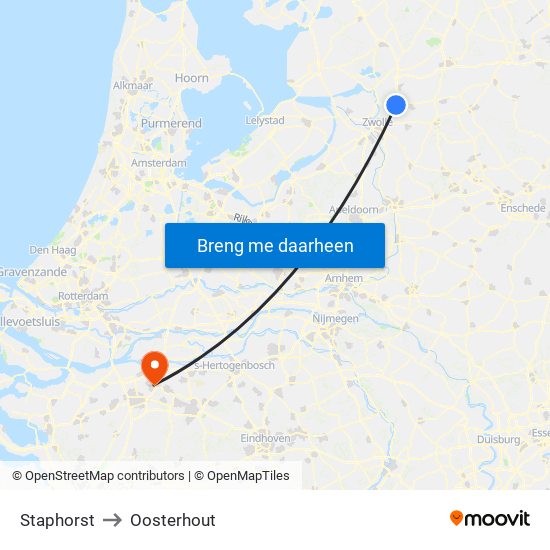 Staphorst to Oosterhout map
