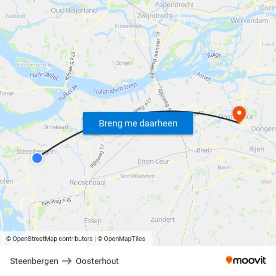 Steenbergen to Oosterhout map