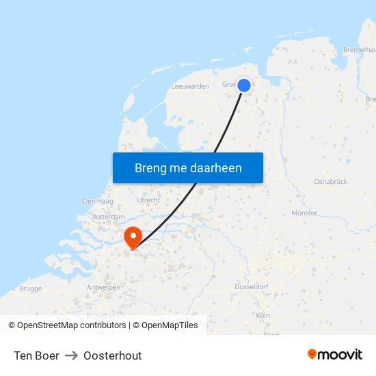 Ten Boer to Oosterhout map