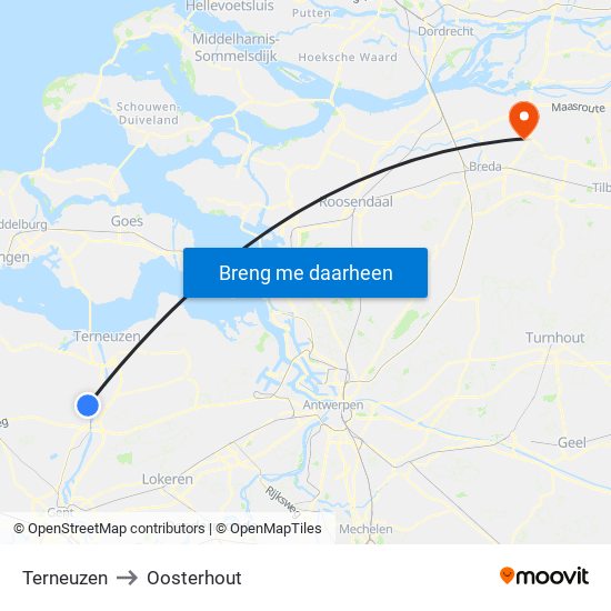 Terneuzen to Oosterhout map