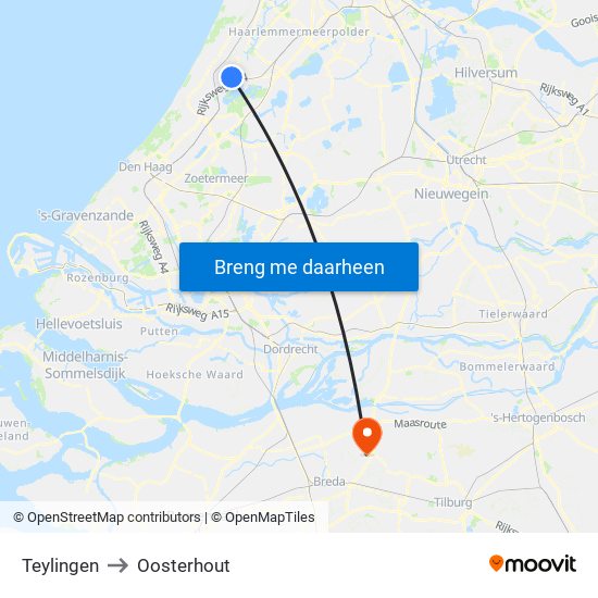 Teylingen to Oosterhout map