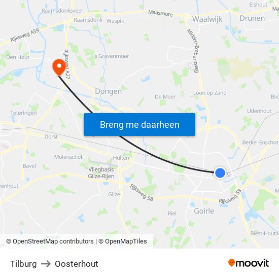 Tilburg to Oosterhout map