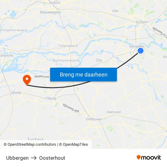 Ubbergen to Oosterhout map