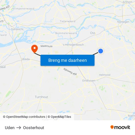 Uden to Oosterhout map