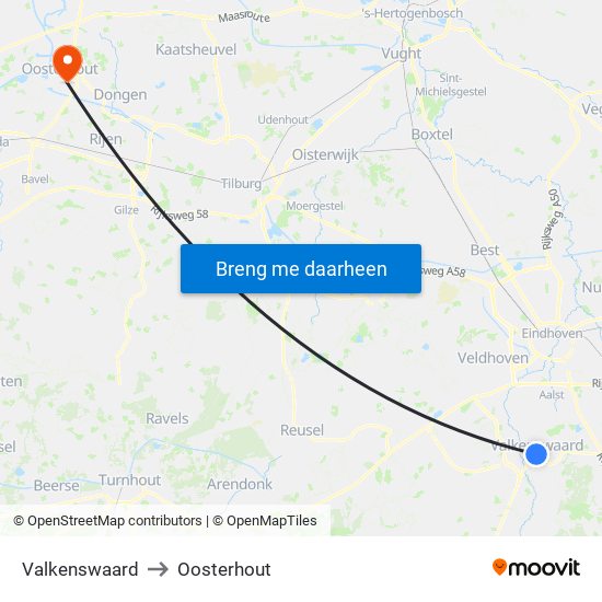 Valkenswaard to Oosterhout map