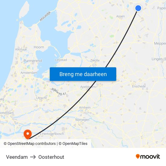 Veendam to Oosterhout map