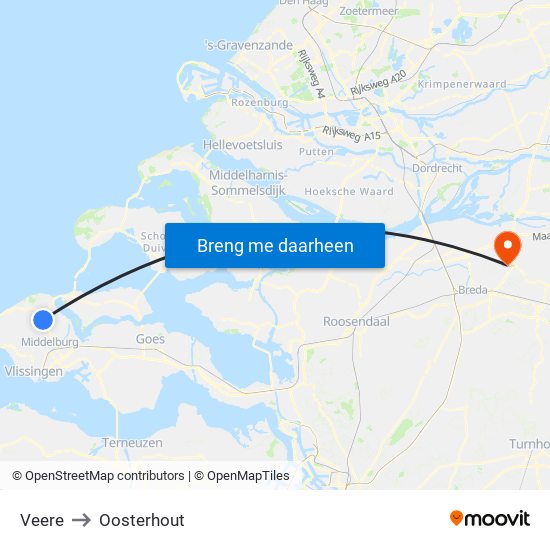 Veere to Oosterhout map