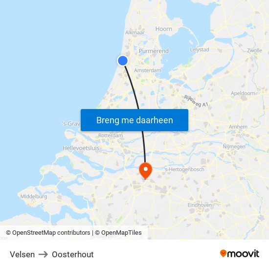 Velsen to Oosterhout map