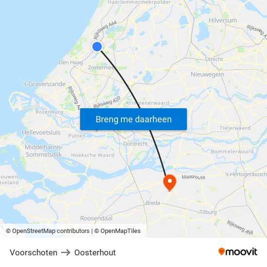 Voorschoten to Oosterhout map