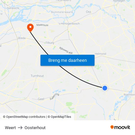 Weert to Oosterhout map