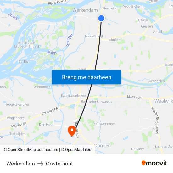 Werkendam to Oosterhout map