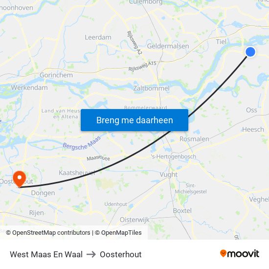 West Maas En Waal to Oosterhout map