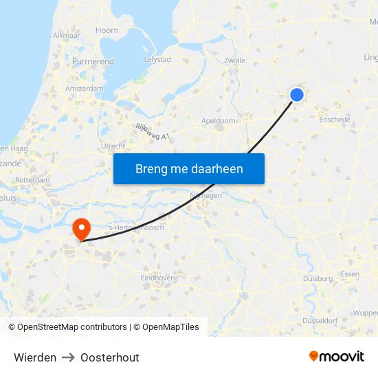 Wierden to Oosterhout map
