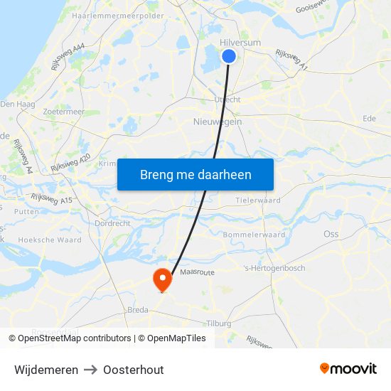 Wijdemeren to Oosterhout map