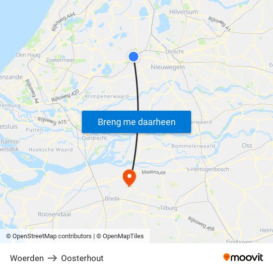 Woerden to Oosterhout map