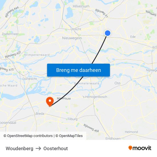 Woudenberg to Oosterhout map