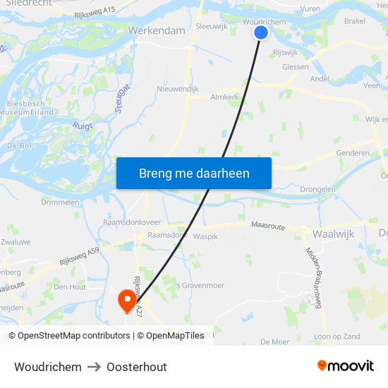 Woudrichem to Oosterhout map