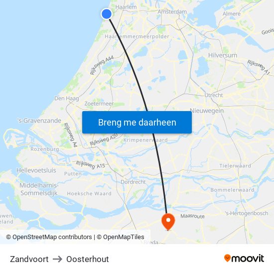 Zandvoort to Oosterhout map