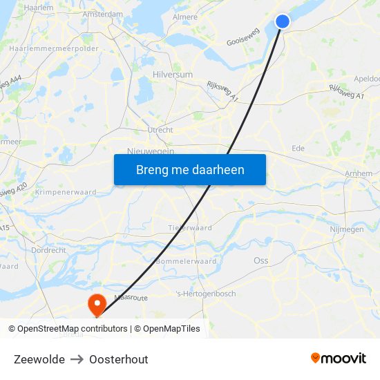 Zeewolde to Oosterhout map