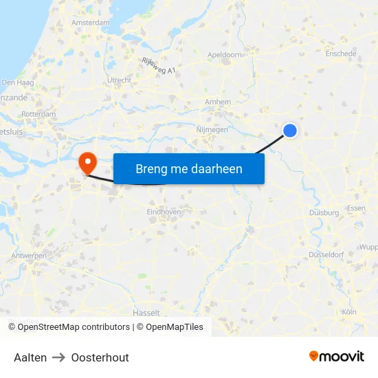 Aalten to Oosterhout map