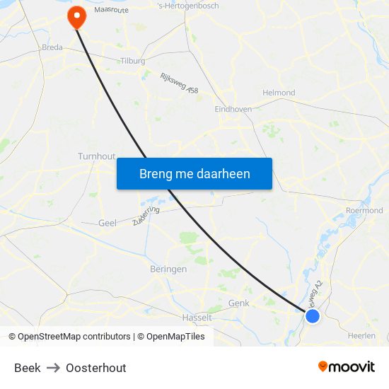 Beek to Oosterhout map