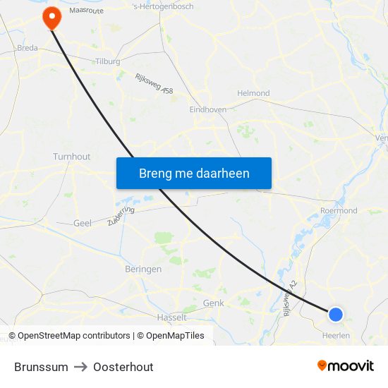 Brunssum to Oosterhout map