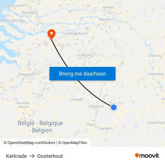 Kerkrade to Oosterhout map