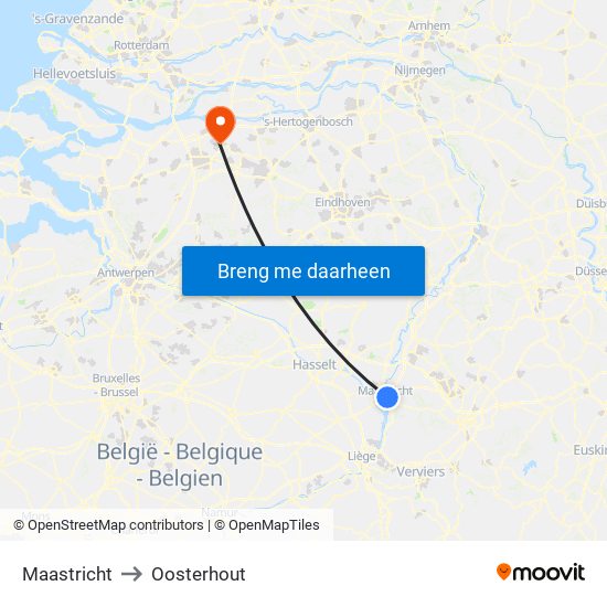 Maastricht to Oosterhout map