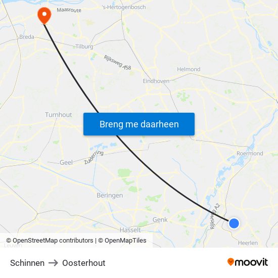 Schinnen to Oosterhout map