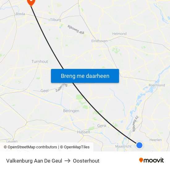 Valkenburg Aan De Geul to Oosterhout map