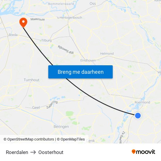 Roerdalen to Oosterhout map