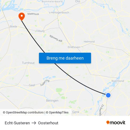 Echt-Susteren to Oosterhout map