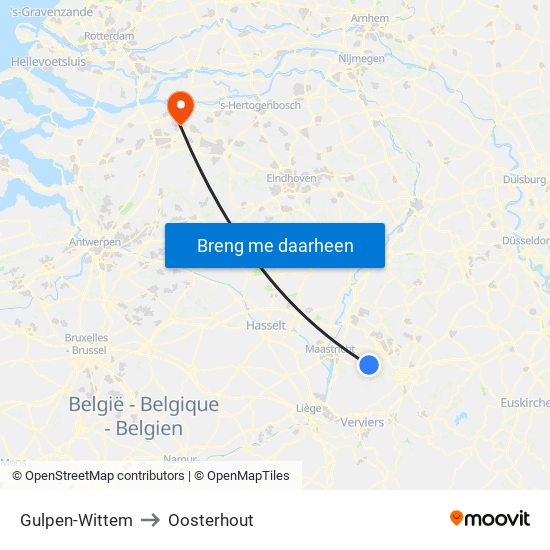 Gulpen-Wittem to Oosterhout map