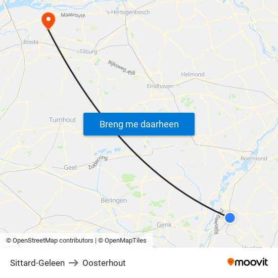 Sittard-Geleen to Oosterhout map