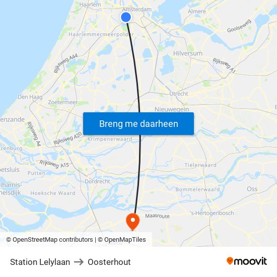 Station Lelylaan to Oosterhout map