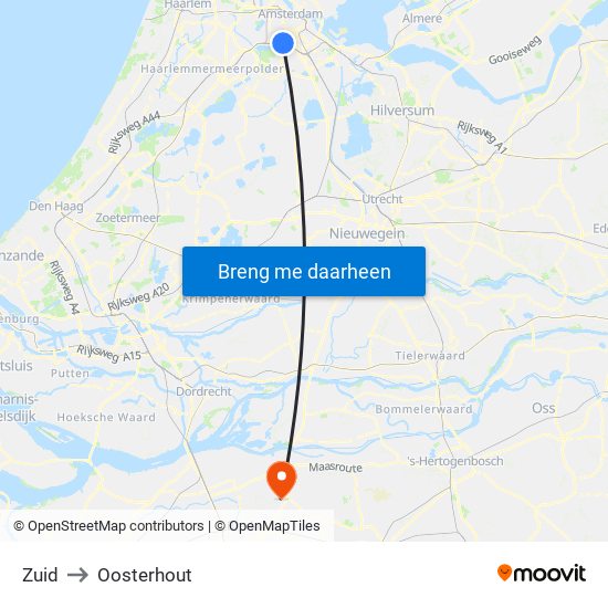 Zuid to Oosterhout map