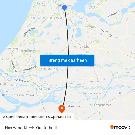 Nieuwmarkt to Oosterhout map