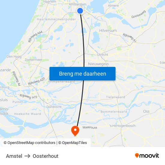 Amstel to Oosterhout map