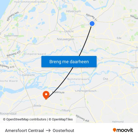 Amersfoort Centraal to Oosterhout map