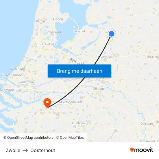 Zwolle to Oosterhout map