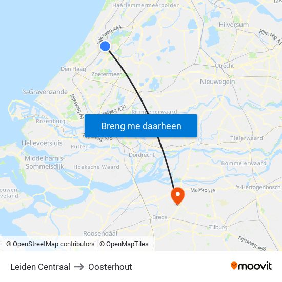 Leiden Centraal to Oosterhout map