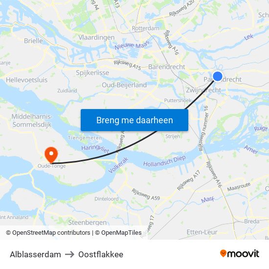 Alblasserdam to Oostflakkee map