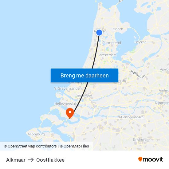Alkmaar to Oostflakkee map