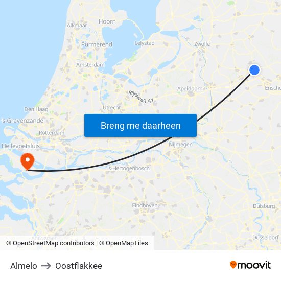 Almelo to Oostflakkee map