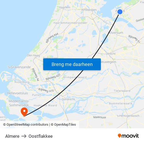 Almere to Oostflakkee map