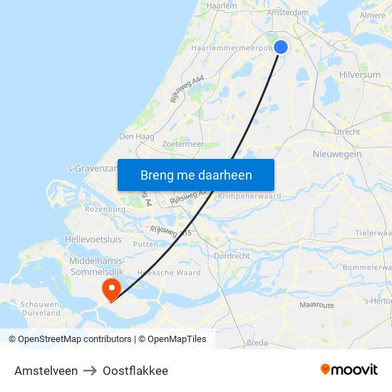 Amstelveen to Oostflakkee map