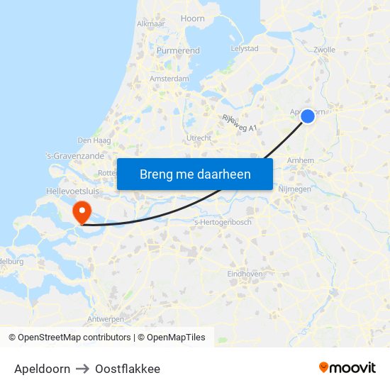 Apeldoorn to Oostflakkee map