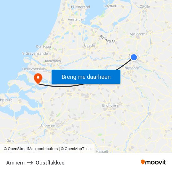 Arnhem to Oostflakkee map