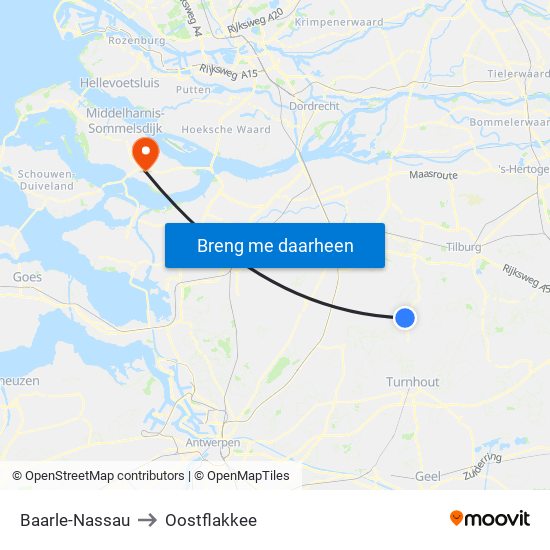 Baarle-Nassau to Oostflakkee map